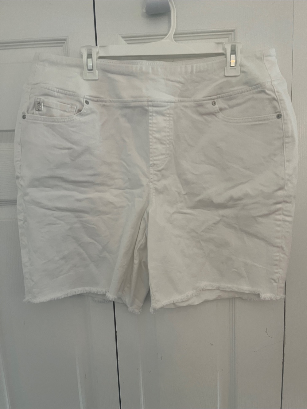 Belle by Kim Gravel White Frayed Hem Denim Shorts